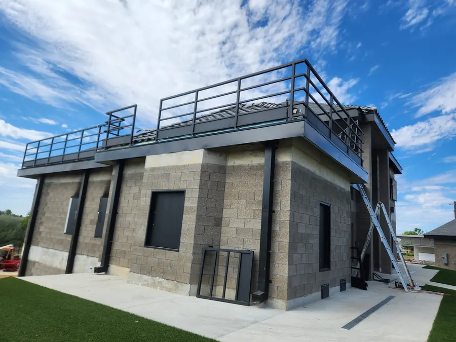 Galvanized steel rooftop guardrail at the El Dorado Hills Fire Department training facility