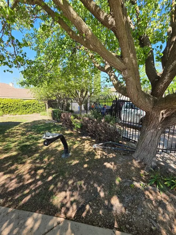 Black ornamental iron fence along a yard in Elk Grove, installed by Palmer Fence