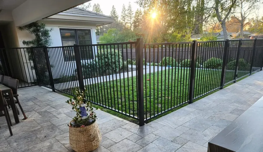 Commercial black ornamental iron fence built by Palmer Fence in Sacramento