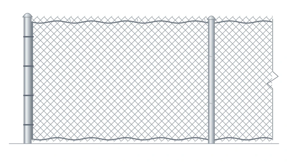 Drawing of galvanized chain link with tension wire at the top and the bottom of the fabric