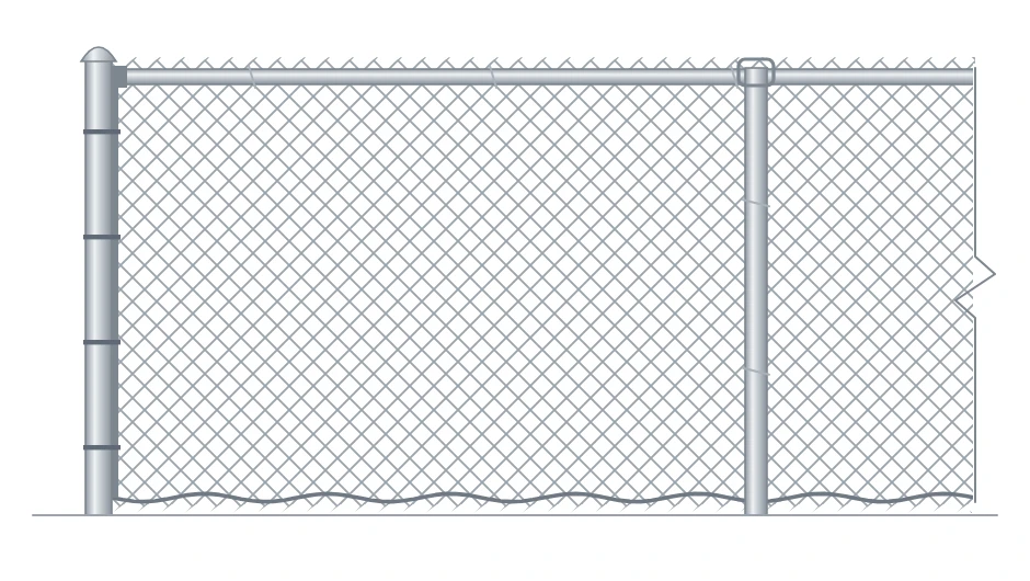 Drawing of galvanized chain link with a top rail and tension wire at the bottom